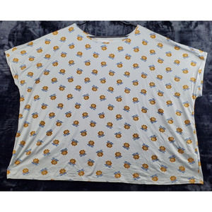 AnyBody Sleepwear Top Womens Size 3X White Floral‎ Knit Short Sleeve Round Neck